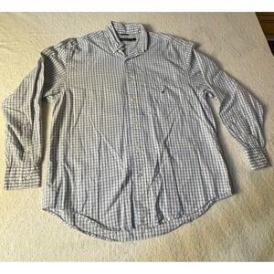 Nautica Shirt Men's Large Classic Fit Long Sleeve Button Up Pocket Blue Check